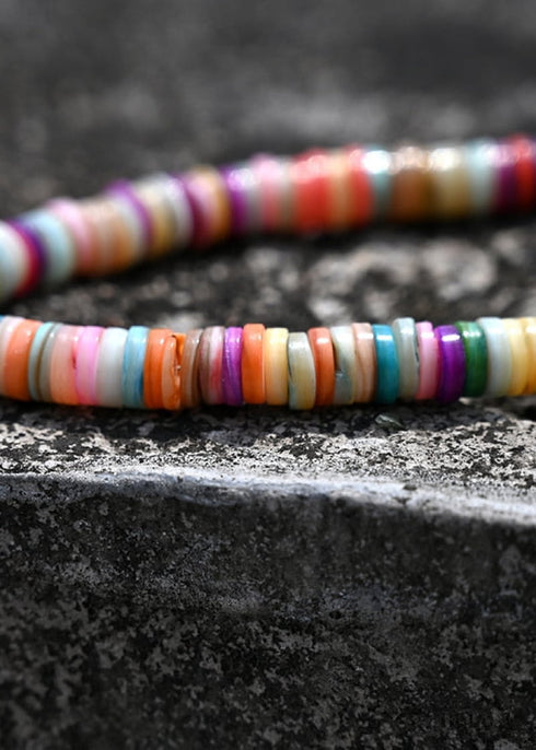 Boho Necklace, Seed Bead Choker, Colorful Shell